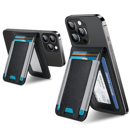 for MagSafe Wallet with Adjustable Stand, 9 Card Holder, Open ID Window - color: Black