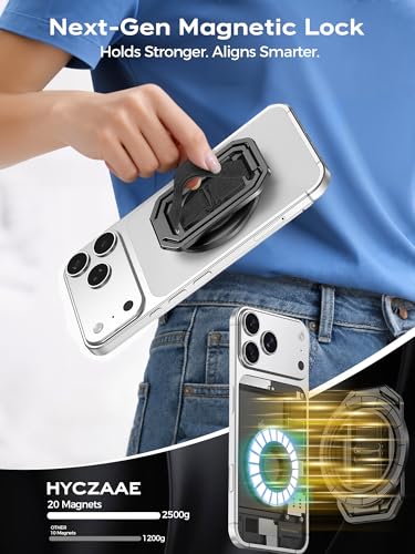 Ultra-Light & Durable Aluminum Phone Grip Stand for MagSafe, Finger Strap - color: Black (All-Aluminum)