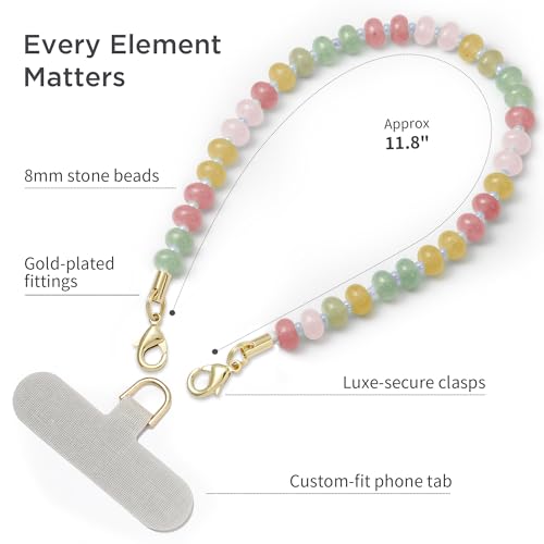 POSADINA Natural Stone Phone Charm, Beaded Healing Phone Wrist Strap, Handmade Cellphone Chain Lanyard with Tether Tab - color: Rainbow Muse