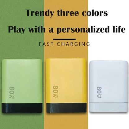 3 in 1 80w max Retractable USB-C Fast Charging Wall Charger with Built-in Cable — Compact Travel-Ready Design, Easy to Carry, Ideal for Hotel Stay, Desktop Charging & On-the-Go Use (Yellow)