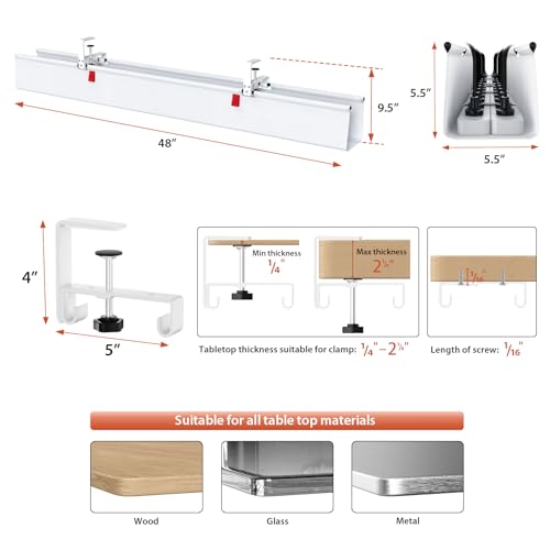 Univivi No Drill Under Desk Cable Management Tray, 48 inch Cable Management - color: White, size: 48"L x 5.5"W