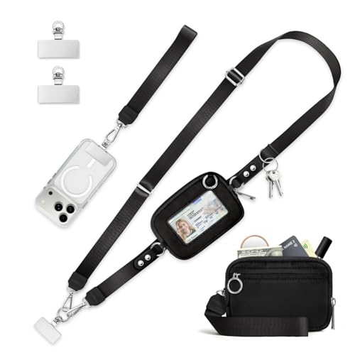 Clip and Go Strap for Phone with Wallet Crossbody Lanyard Black - color: 1 Black