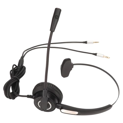 Corded Telephone Headset, Single Ear Phone Headset with Noise Cancellation Microphone, Headband and 330 Degree Rotatable Ear Plate for Customer Service, Multimedia