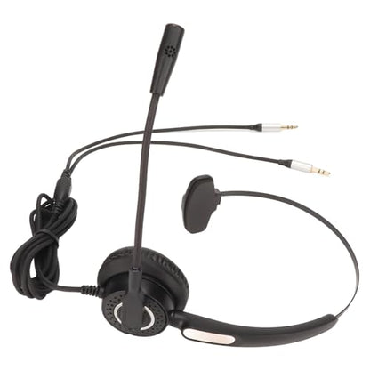 Corded Telephone Headset, Single Ear Phone Headset with Noise Cancellation Microphone, Headband and 330 Degree Rotatable Ear Plate for Customer Service, Multimedia