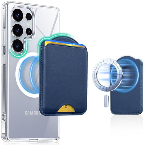 Magnetic Wallet for Samsung Galaxy S26 S25 S24 Series, Fold 8 Ultra with Magsafe Case, for iPhone 17-12 Series, RFID Blocking Leather Magnetic Card Holder | Holds 3 Cards | Blue - color: Blue