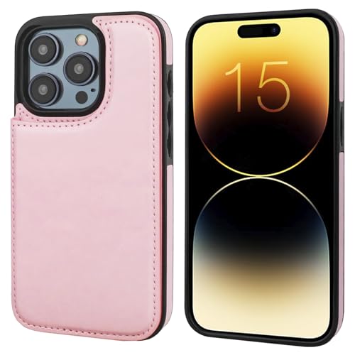 ONETOP for iPhone 15 Pro Wallet Case with Credit Card Holder,Pink | Kickstand,ID/Cash Holder,Case Wallet with Card Slots,Double Magnetic Clasp,Durable PU Leather Shockproof Cover for Women Men - color: Pink