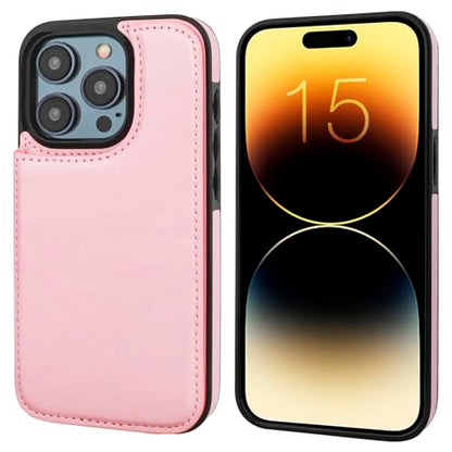 ONETOP for iPhone 15 Pro Wallet Case with Credit Card Holder,Pink | Kickstand,ID/Cash Holder,Case Wallet with Card Slots,Double Magnetic Clasp,Durable PU Leather Shockproof Cover for Women Men - color: Pink