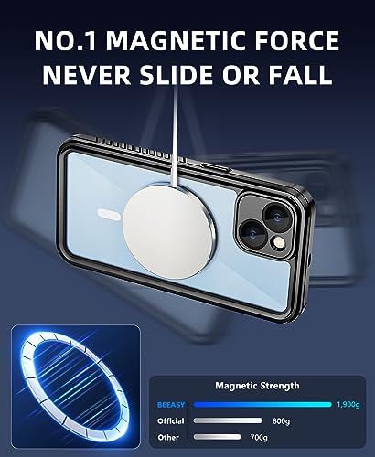 Beeasy for iPhone 14 Waterproof Case Compatible with Magsafe IP68 Underwater Military Grade, Phone Case with Shockproof, Dustproof, Rugged 360 Full Body Protection Cover with Built-in Screen Protector - size: iPhone 14 (6.1")