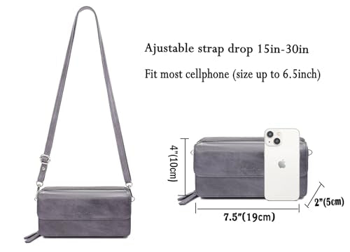 RFID Crossbody Wallet Wristlet Purse with Phone Pocket For Women Vegan Leather - color: Bz-purple Grey