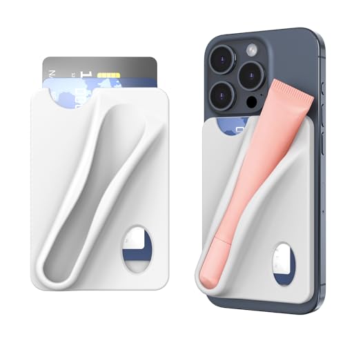 DOB SECHS Silicone Lip Holder with Card Holder Compatible with Lipstick Lip Glaze Phone Case Back Stick On Holder for iPhone and Android Smartphones （Grey, Small） - color: Grey, size: Small