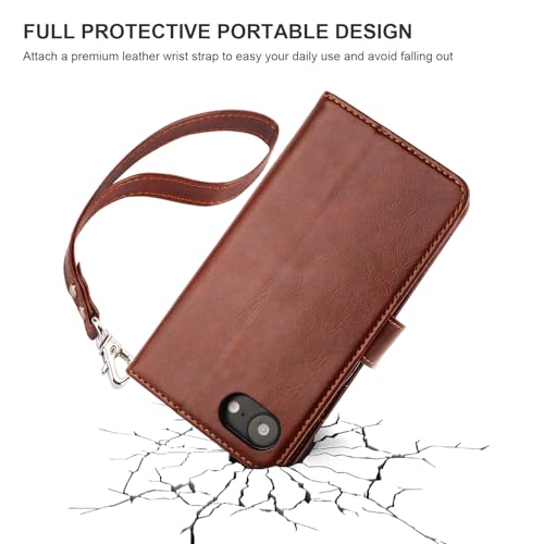 Bocasal Detachable Wallet Case Card Holder for iPhone 17e/16e, Brown | RFID Blocking Kickstand Card Slots Holder PU Leather Magnetic Shockproof Wrist Strap Removable Flip Protective Cover 6.1 inch - color: Brown