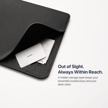 Wireless Charging Mouse Pad & Desk Mat with Detachable MagSafe-Compatible Qi Charger – Charges Phone + Earbuds, XL Vegan Leather Office Desk Pad with Hidden Storage, 30.7" x 14.6" - color: Black