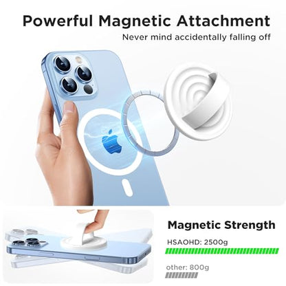 Upgraded Magnetic Phone Grip, Liquid Silicone Soft and Portable, Removable Finger Loop Ring Grip Holder for iPhone, Strong Magnetic Attraction, Compatible with MagSafe Phone Case, White - color: White