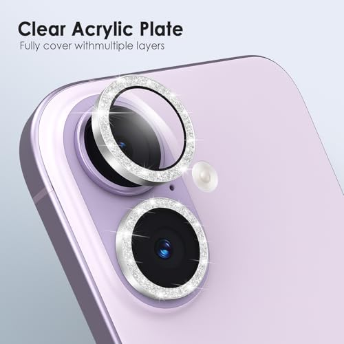 TENOC Camera Lens Protector for iPhone 17, Silver Glitter - size: iPhone 17