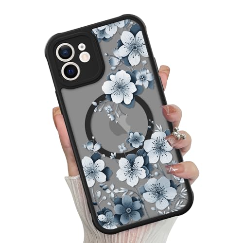 Magnetic for iPhone 11 Case,White Flower | [Compatible with MagSafe] Cute Fashion Translucent Matte Hard Back Shockproof Anti-Scratch Phone Case,Ink Flower - color: Ink Flower, size: iPhone 11