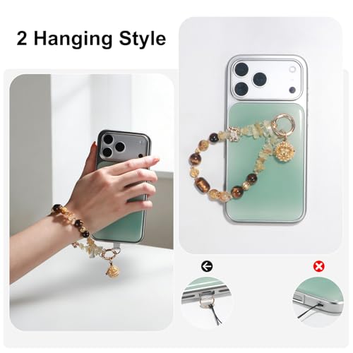 TEAMOLA Natural Stone Phone Charm - Crystal Phone Beaded Wrist Strap - color: Gold & Yellow & Black