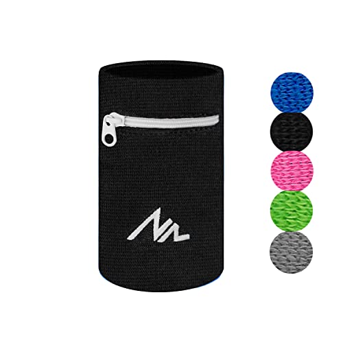 NEWZILL Wrist Wallet Wristband with Zipper for Men & Women, Cotton - color: Black/White, size: Large