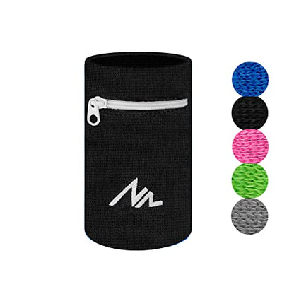 NEWZILL Wrist Wallet Wristband with Zipper for Men & Women, Cotton - color: Black/White, size: Large