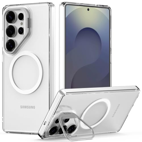 Nvollnoe for Samsung S25 Ultra Case Compatible with MagSafe Military Grade Shockproof Heavy Duty Protective Adjustable Kickstand Matte Semi Clear Phone Cover for Samsung S25 Ultra(Clear) - color: Clear