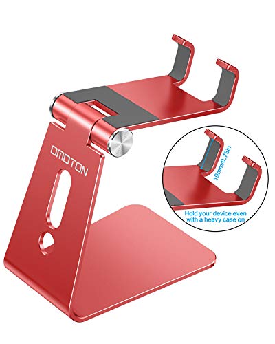 OMOTON C2 Adjustable Aluminum Cell Phone Stand with Charging Cutout, Red - color: Red