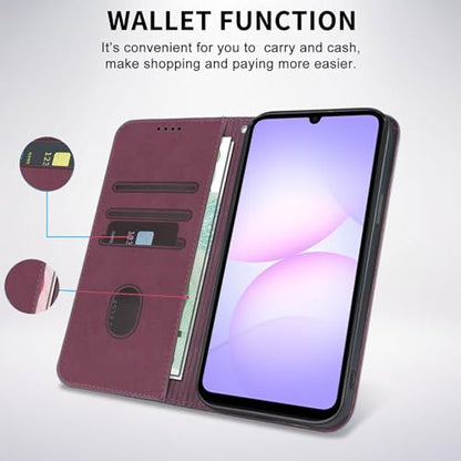 Wallet Case for Samsung Galaxy A07/A06 5G 6.7 inch 2025/2024 - PU Leather Flip Cover with Card Holder Slots, Strong Magnetic Folio Phone Case, Wine Red - color: Wine Red, size: Samsung Galaxy A07/A06 6.7"