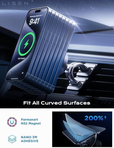 LISEN 15W MagSafe Car Mount Charger Phone 18,[Light Pink] Magnetic Wireless Car Charger, Dashboard & Air Vent Car Phone Holder Mount for iPhone 17-12, Samsung, Pixel, Cute Car Accessories for Women - color: Light Pink