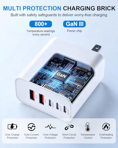 USB C Charger Block 60W, 2 Pack 5-Port Fast Charging Block with Cable