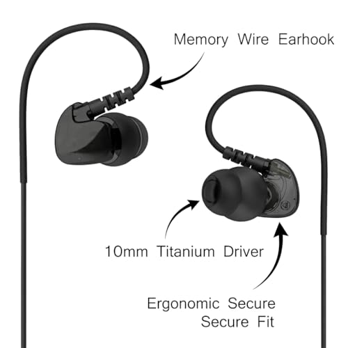 Granvela GV1 Wired Sports Earbuds with Mic, Over-Ear Memory Wire Earhook, IPX5 Water-Resistant in-Ear Headphones, One-Button Call Control, 3.5mm Running Gym Earphones, Enhanced Bass (Black) - color: Black