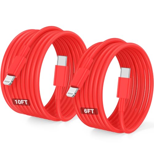 USB C to Lightning Cable [Apple MFi Certified] - 2Pack 6/10FT - Red - color: Red, size: 6ft+10ft