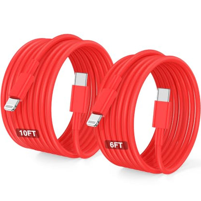 USB C to Lightning Cable [Apple MFi Certified] - 2Pack 6/10FT - Red - color: Red, size: 6ft+10ft