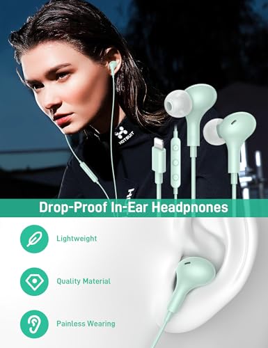 iMangoo for Apple MFi-Certified Soft Headphones for Lightning Wired Earbuds - color: Mint