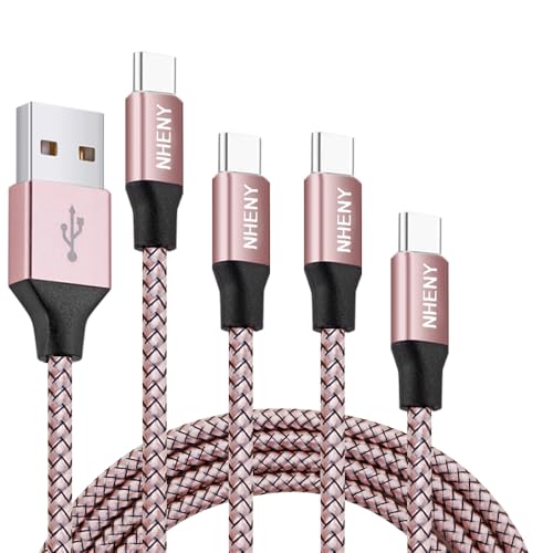 Type C Charger Cord Rosegold - NHENY USB C Shiny Rapid Charging Cable Nylon Braided 4 Pack 10FT 2x6FT 3FT for Phone 15/16 Series, Note 10/S10, LG V30 G6, Google Pixel, All USB-C Devices (2.0) - color: Rose Gold