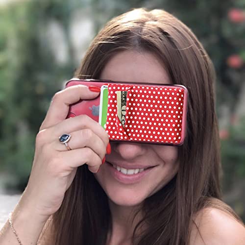 RFID Blocking Phone Card Wallet Stretchy Lycra Wallet Pocket Credit Card ID Case Pouch Sleeve Adhesive Sticker Compatible with iPhone Samsung Galaxy Android Smartphones (Polka Dot Red)-2PC - color: Dot Red