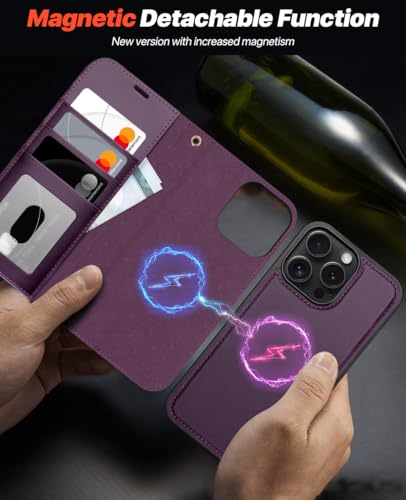 OCASE for iPhone 16 Pro Case Detachable Wallet Case with Card Holder, 2 in 1 Pu Leather Flip Folio with RFID Blocking Stand Wrist Strap Shockproof Phone Cover 6.3 Inch 2024, Dark Purple - color: Dark Purple, size: iPhone 16 Pro