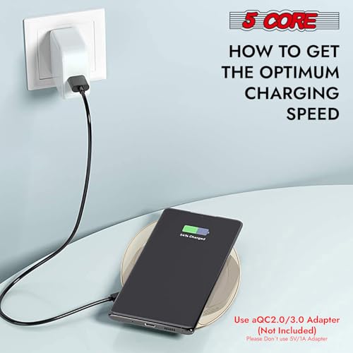 5 Core Fast Wireless Charging Pad 15W Qi-Certified Slim Glass Top Phone Charger with USB-C for iPhone Samsung & Other Smart Phones – CDKW04 W