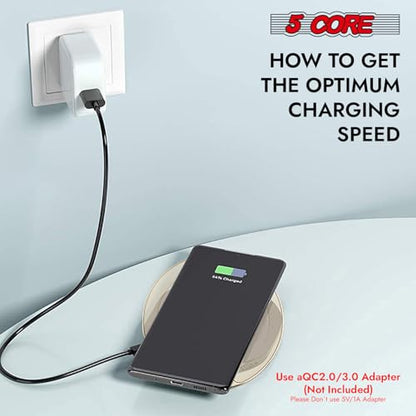 5 Core Fast Wireless Charging Pad 15W Qi-Certified Slim Glass Top Phone Charger with USB-C for iPhone Samsung & Other Smart Phones – CDKW04 W