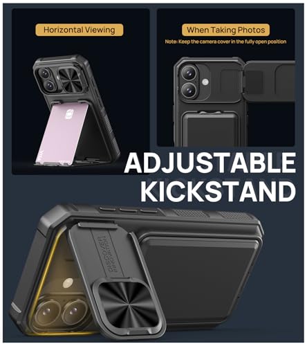 SSLOTSCASE for iPhone 17 Case with Card Holder & Kickstand, Black - color: Black, size: Iphone 17