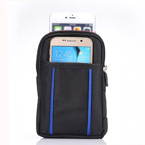 Cell Phone Belt Bag for Menand Women, Cell Phone Waist Bag Small, 6.9" Waterproof Vertical Cellphone Waist Belt Pouch Nylon Smartphone Belt Loop Holder with Zipper Case Fanny Pack with Carabiner - color: Black/Blue