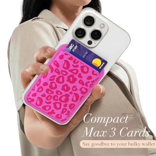 Svanove Leopard Magnetic Phone Wallet Compatible with Magsafe Wallet for Women, Cheetah Print ID Credit Card Holder Wallets for iPhone 17/16/15/14/13/12 Series, Cute Slim Leather Wallets, Hot Pink - color: Hot Pink