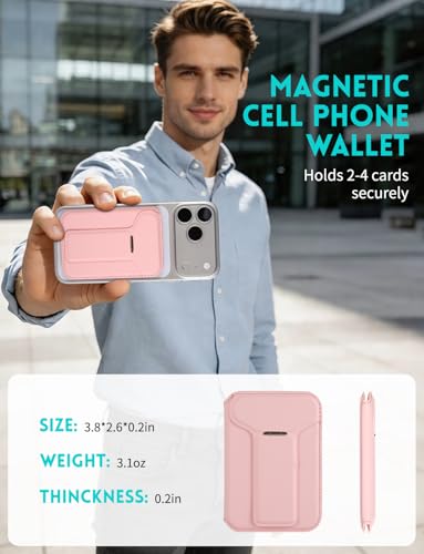 Cell Phone Wallet,Magsafe Wallet with Stand,Thin Wallet Lightweight - color: Pink