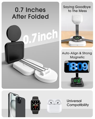 Magnetic Charging Station for Apple Watch 11/10/9/8,Foldable Wireless Charger for iPhone 17 16 15 14 13 Pro Max,3 in 1 Adjustable Angle Phone Holder Travel Dock,Mag-Safe Charger Stand for AirPods Pro - color: Black