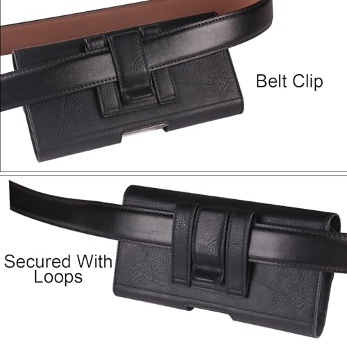PU Leather Belt Clip Case Cell Phone Holster Pouch Holder for Moto G Power 2026 2025 2024 G Stylus 5G G Play Samsung Galaxy S25 Ultra S24 Ultra S23 Ultra A16 A05 A14 iPhone 16 Pro Max BLU G64L (Black) - color: Black