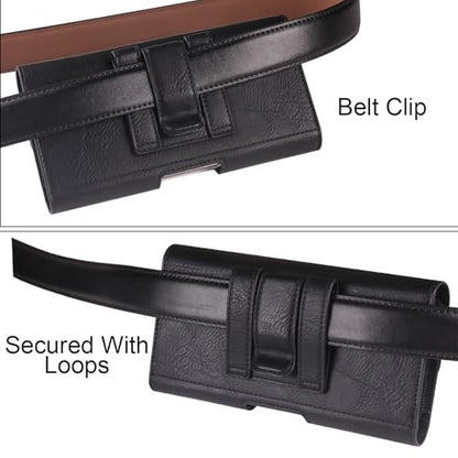 PU Leather Belt Clip Case Cell Phone Holster Pouch Holder for Moto G Power 2026 2025 2024 G Stylus 5G G Play Samsung Galaxy S25 Ultra S24 Ultra S23 Ultra A16 A05 A14 iPhone 16 Pro Max BLU G64L (Black) - color: Black