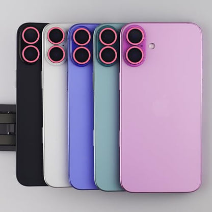 Luminous Camera Lens Protector for iPhone 16/16 Plus Individual Metal Ring Tempered Glass Glow in The Dark Lens Cover (2PCS) (Pink, for iPhone 16/16 Plus) - color: Pink