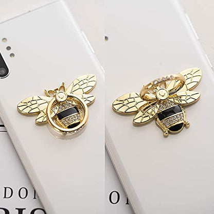 Allengel Bee Phone Ring Holder Finger Kickstand with Crystal, Cute Phone Ring Grip Holder for iPhone or Smartphone Cases, Gold Black - color: gold02