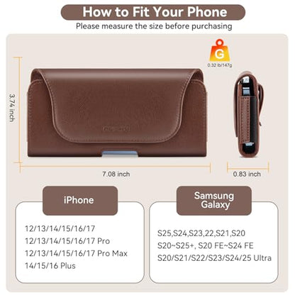 nuoku Cell Phone Holster for iPhone 17/16/15/14/13/12/11 Pro Max Series with Card Solt, Belt Clip Phone Case for Samsung Galaxy Series (Brown) - color: Brown
