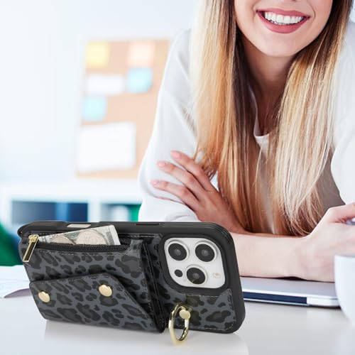 Lipvina Crossbody Wallet Case for iPhone 16 Pro Max,Black Leopard - color: 04-Black Leopard, size: iPhone 16 Pro Max 6.9"