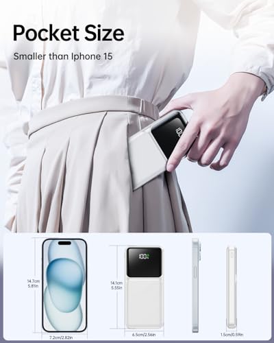 Portable Charger Power Bank with Built in Cable 20000mAh Fast Charging - color: White