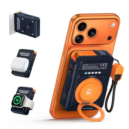 10000mAh for Magsafe Portable Charger Power Bank Built in Cables&Wall Plug - color: Blue orange