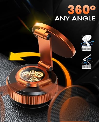 Jononser Magnetic Car Phone Mount,Zinc Alloy Foldable Holder with Strong Nano-Gel Adhesion & N52 Magnet, 360° Adjustable Dashboard/Windshield Phone Holder for iPhone 17/16/15/14/13/12,Golden Orange - color: Golden Orange